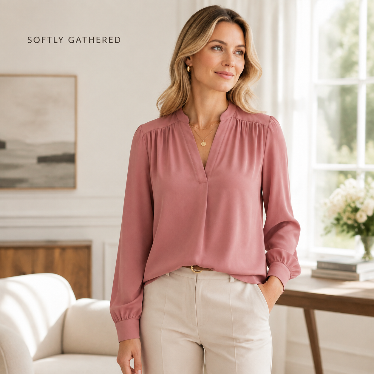 Celia Gathered-Shoulder Blouse