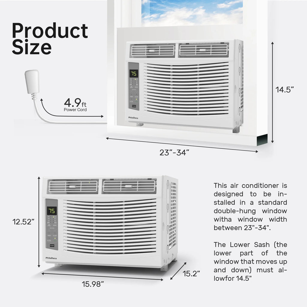 Window Air Conditioner 6000 BTU Cool to 250 Sq Ft Intelligent, LED, Remote Control, Easy to Clean Filter Screen, Can