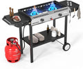 2 Burner Outdoor Propane Gas Stove with Griddle, Auto-ignition, Regulator & Side Shelves, 150,000 BTU Powerful Stand Cooker for Backyard Cooking Home Brewing Canning Frying Grilling