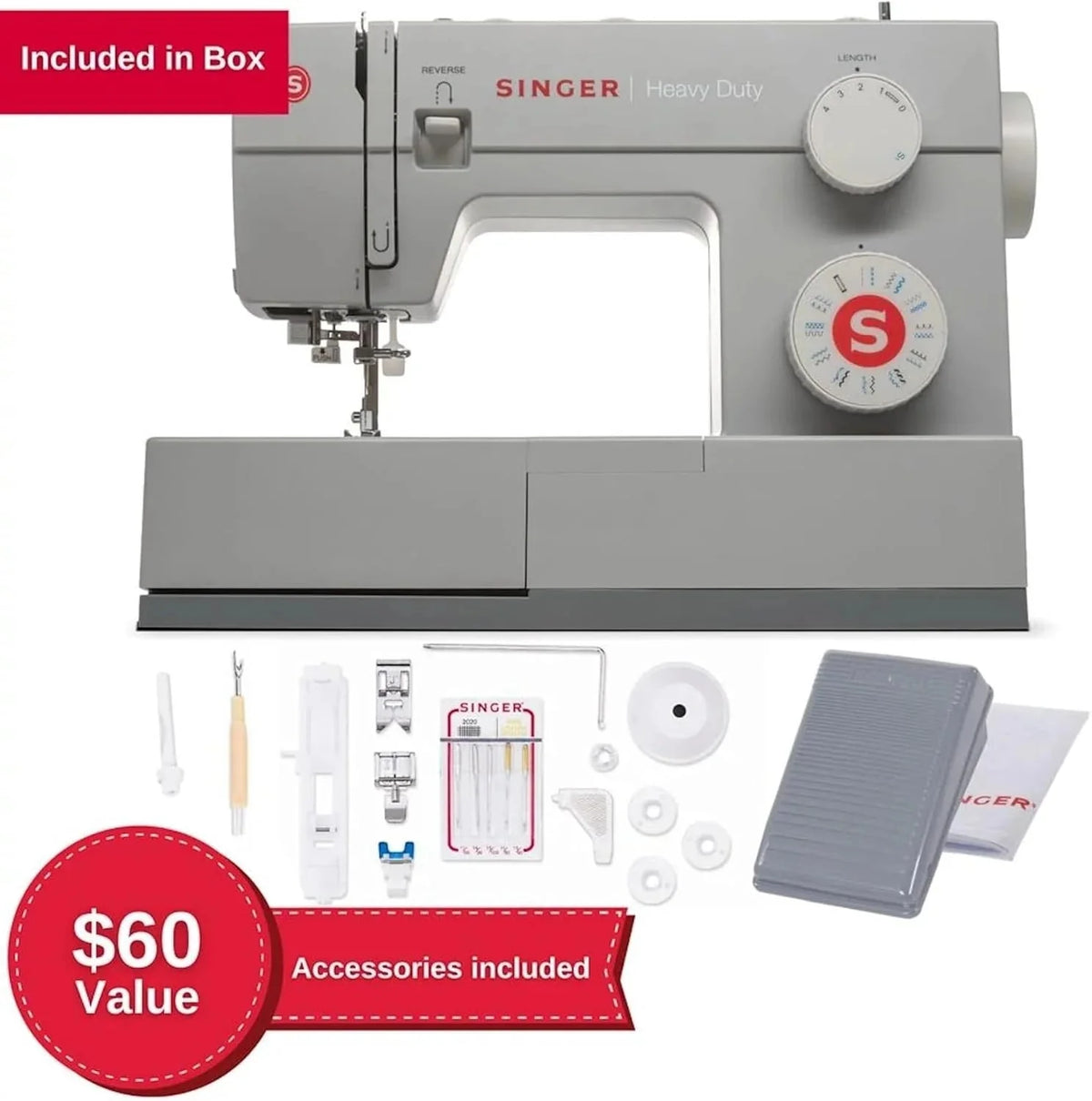SINGER Heavy Duty 4423 High Speed Sewing Machine with Accessory Kit | Strong Motor With Enhanced Piercing Power, 97 Stitch Applications, Full Metal frame, 1-step Buttonhole & LED Light