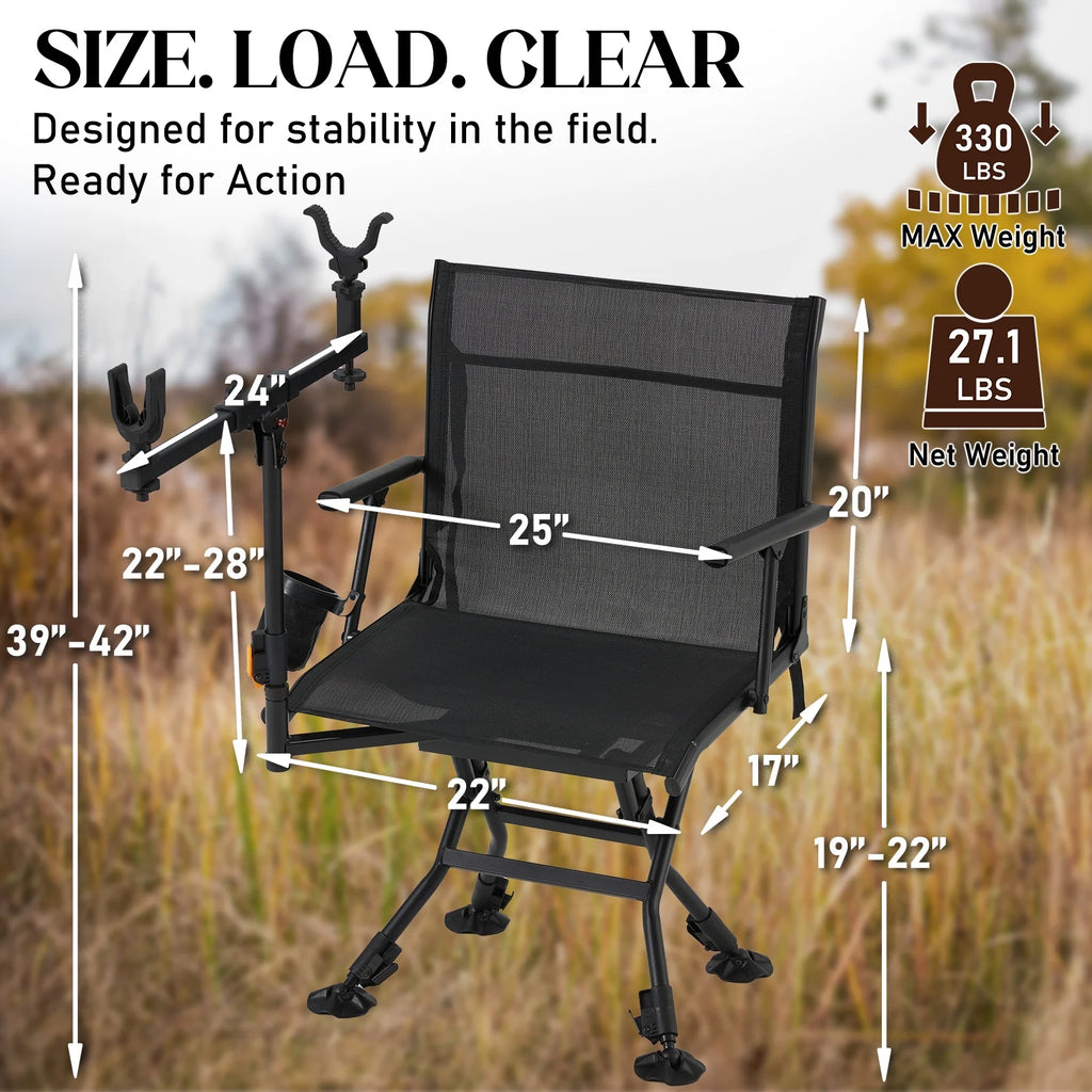 Danrelax 360 Silent Camo Hunting Blind Chair, Armrests, Side Pouch, Telescopic Legs