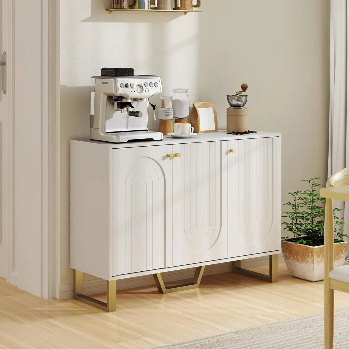 4-Door Buffet Sideboard with Adjustable Shelves, White
