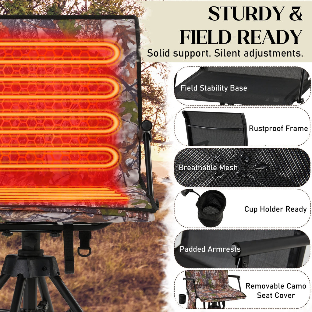 Danrelax 360 Silent Camo Hunting Blind Chair, Armrests, Side Pouch, Telescopic Legs