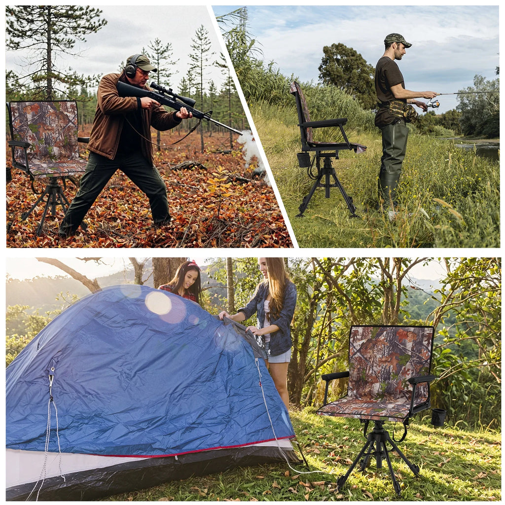 Danrelax 360 Silent Camo Hunting Blind Chair, Armrests, Side Pouch, Telescopic Legs