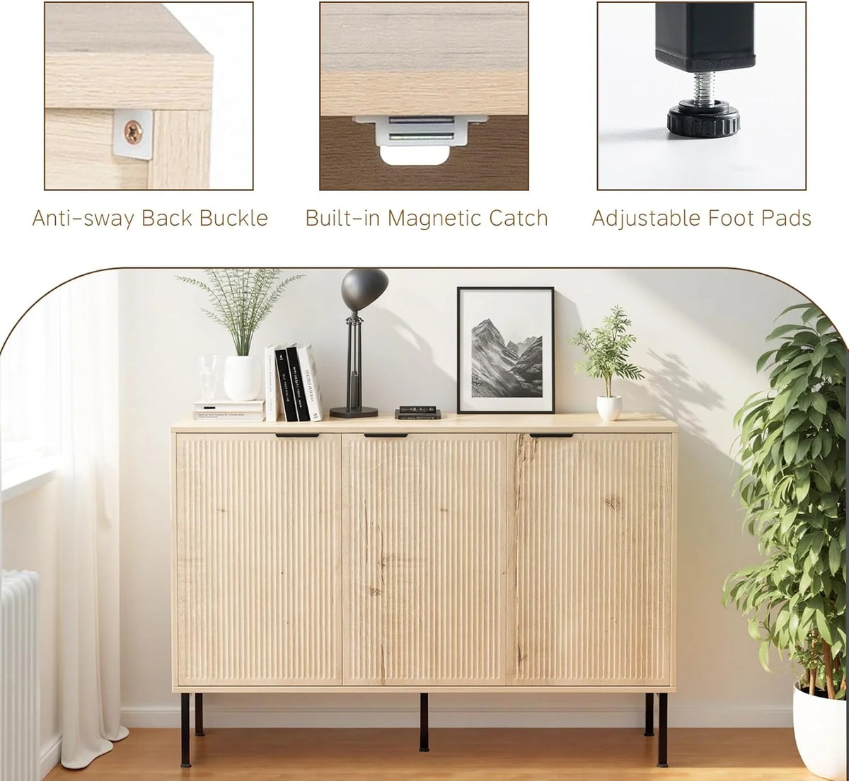46-Inch Buffet Sideboard with 3 Doors and Shelves