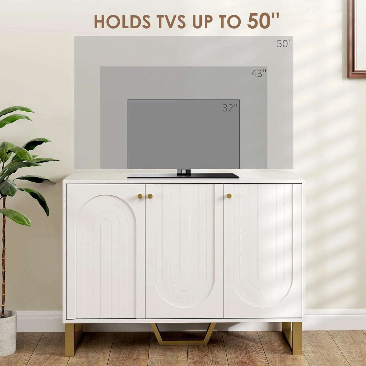 4-Door Buffet Sideboard with Adjustable Shelves, White