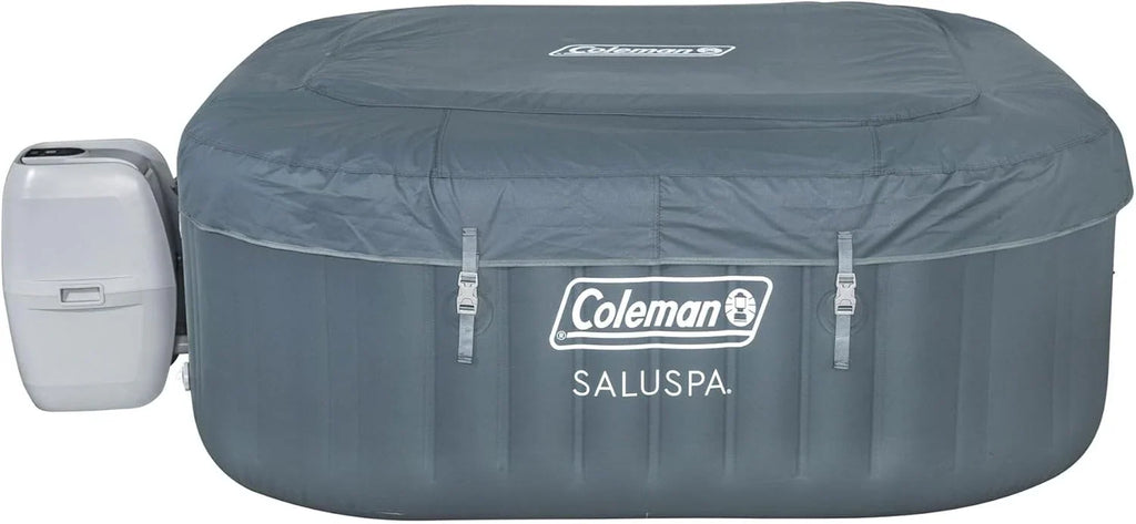4 to 6 Person Inflatable Hot Tub Square Portable Outdoor Spa with 114 Soothing Airjets and Insulated Cover