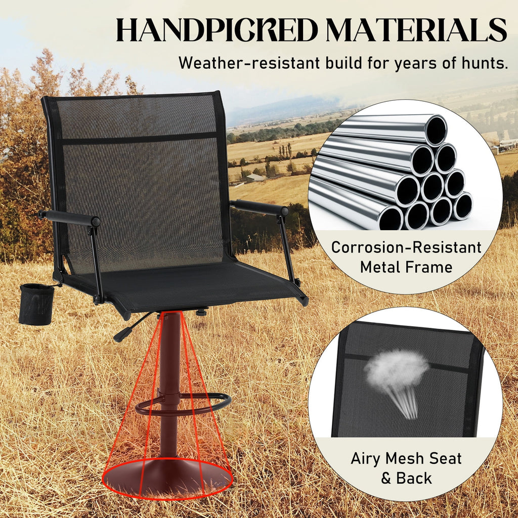 Danrelax 360 Silent Camo Hunting Blind Chair, Armrests, Side Pouch, Telescopic Legs