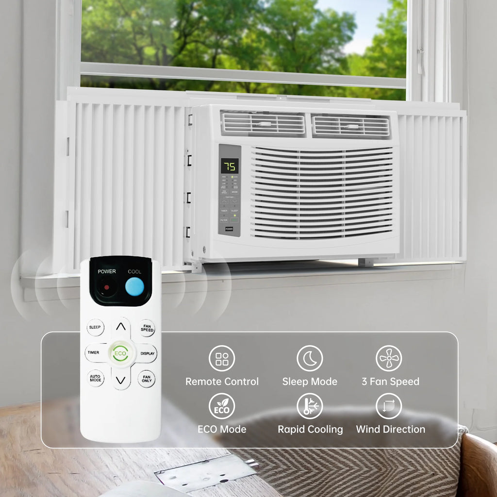 Window Air Conditioner 6000 BTU Cool to 250 Sq Ft Intelligent, LED, Remote Control, Easy to Clean Filter Screen, Can