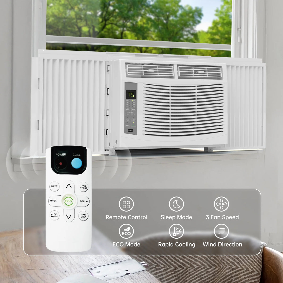 Window Air Conditioner 6000 BTU Cool to 250 Sq Ft Intelligent, LED, Remote Control, Easy to Clean Filter Screen, Can