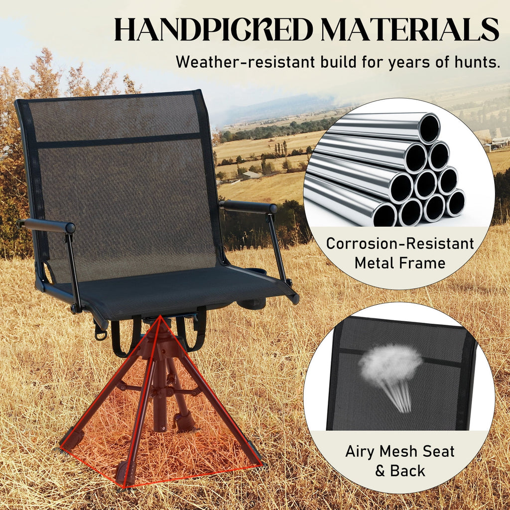 Danrelax 360 Silent Camo Hunting Blind Chair, Armrests, Side Pouch, Telescopic Legs