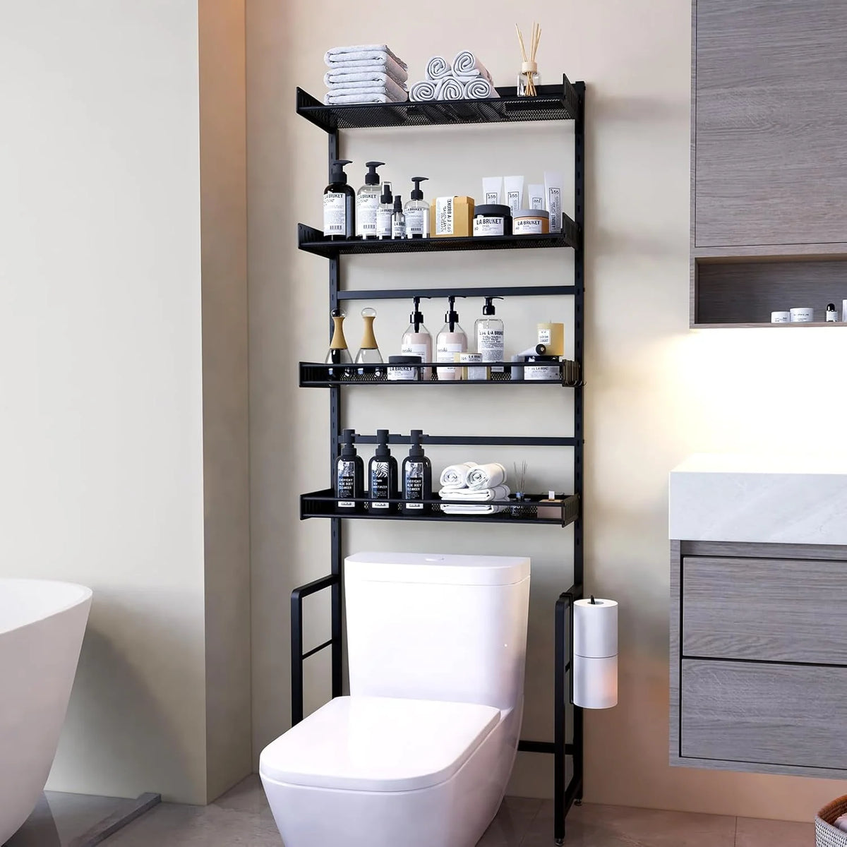 4-Tier Over-the-Toilet Storage Shelf with Adjustable Shelves
