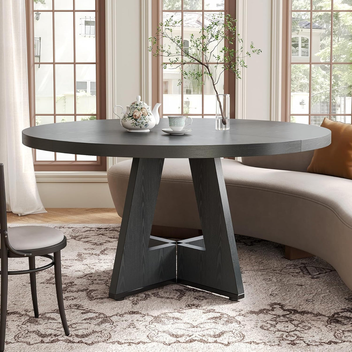 47-Inch Round Dining Table with Pedestal Base