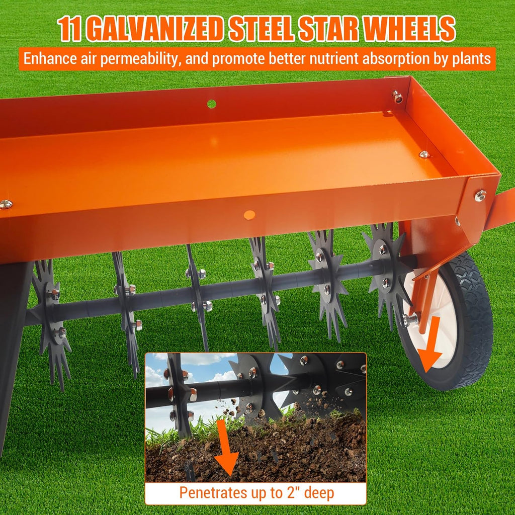 40-Inch Tow-Behind Spike Lawn Aerator with Transport Wheels