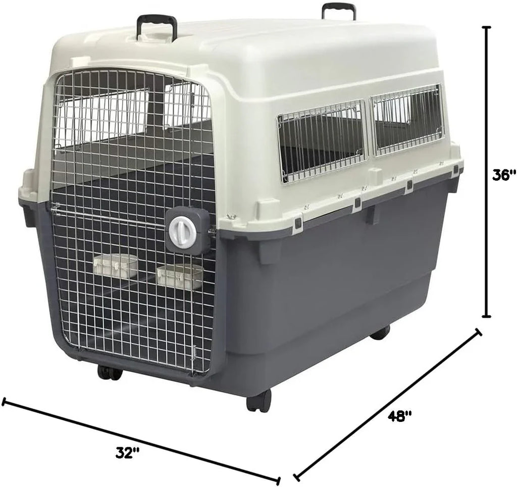 Designs Plastic Kennels Rolling Plastic Airline Approved Wire Door Travel Dog Crate, XXX-Large, Gray