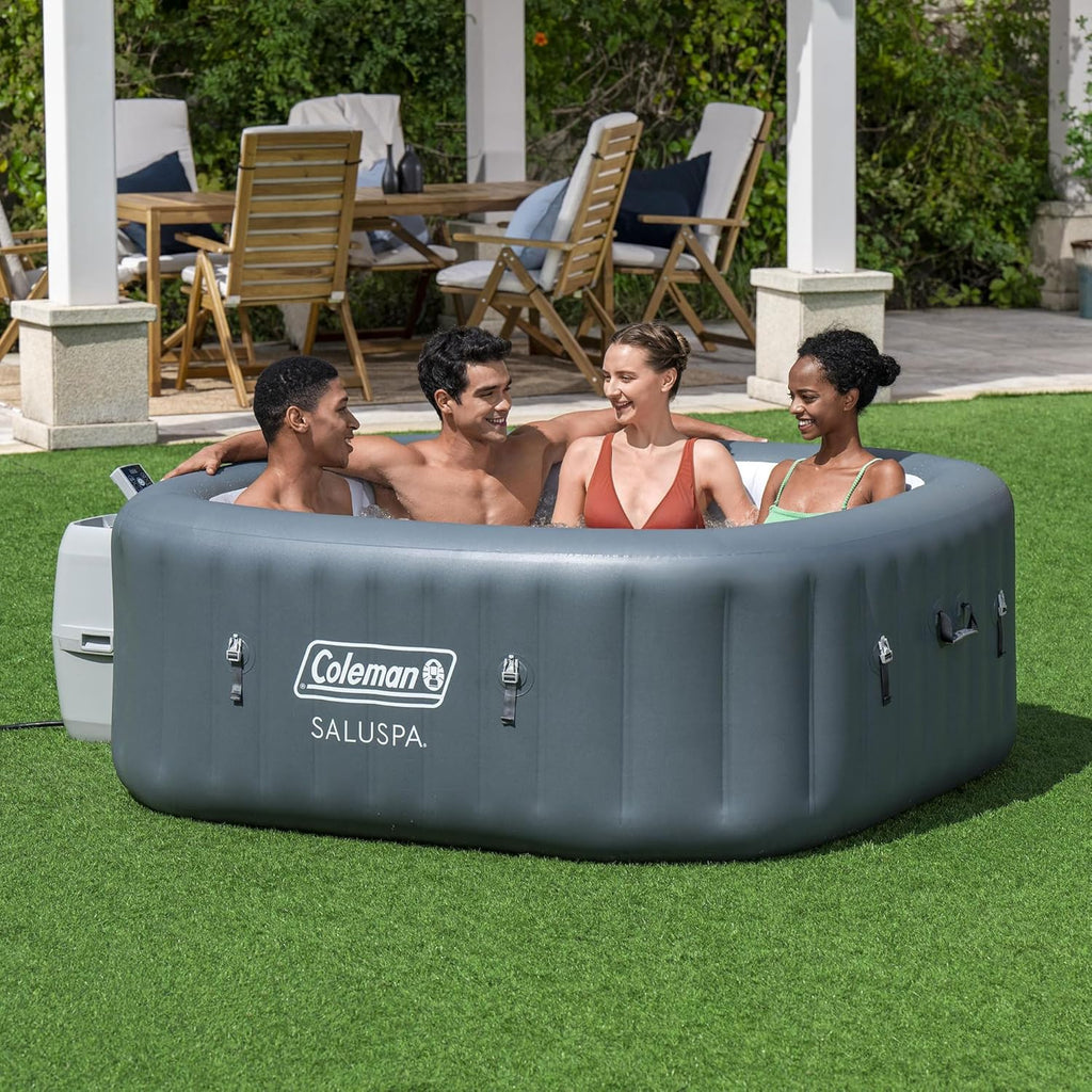 4 to 6 Person Inflatable Hot Tub Square Portable Outdoor Spa with 114 Soothing Airjets and Insulated Cover