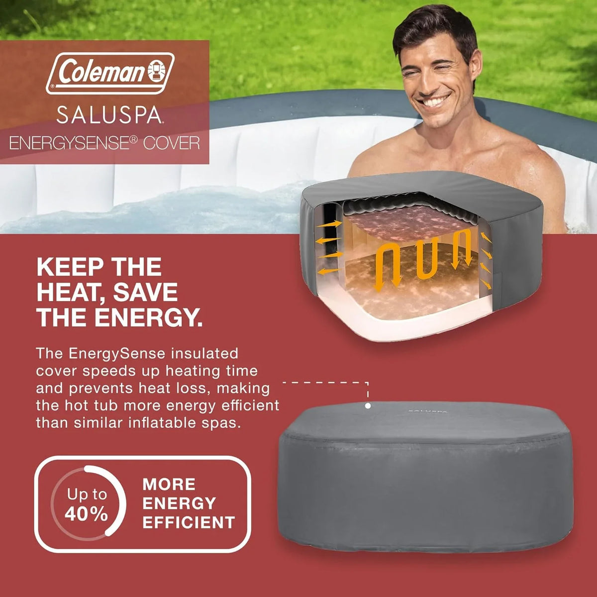 4 to 6 Person Inflatable Hot Tub Square Portable Outdoor Spa with 114 Soothing Airjets and Insulated Cover
