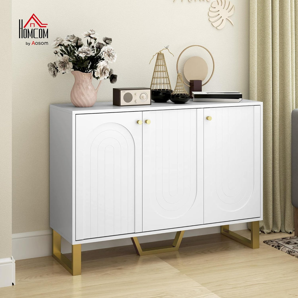 4-Door Buffet Sideboard with Adjustable Shelves, White
