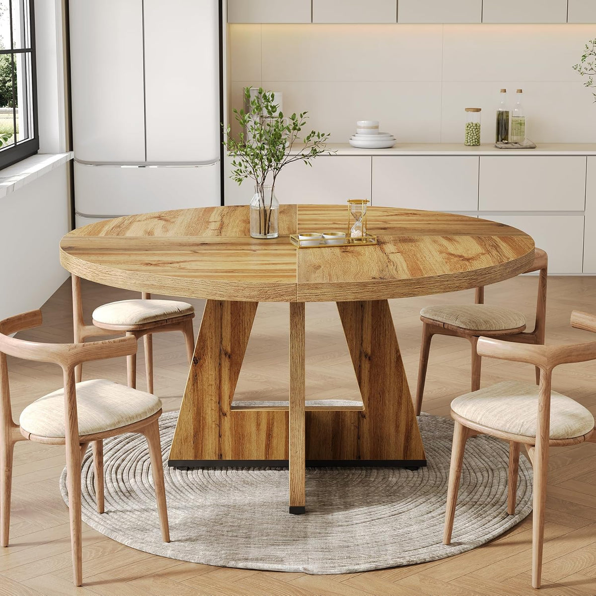 47-Inch Round Dining Table with Pedestal Base