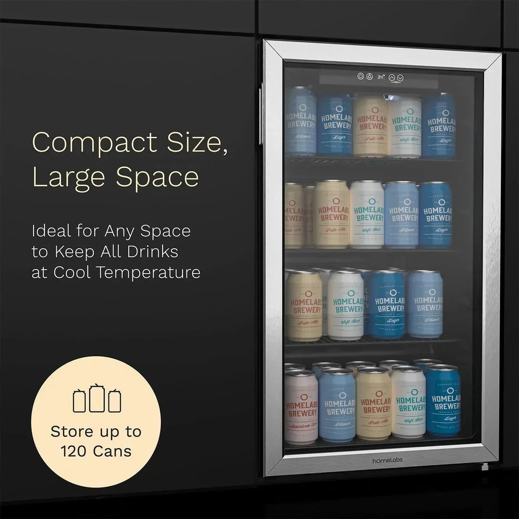 hOmeLabs Beverage Refrigerator and Cooler - 120 Can Mini Fridge with Glass Door for Soda Beer or Wine