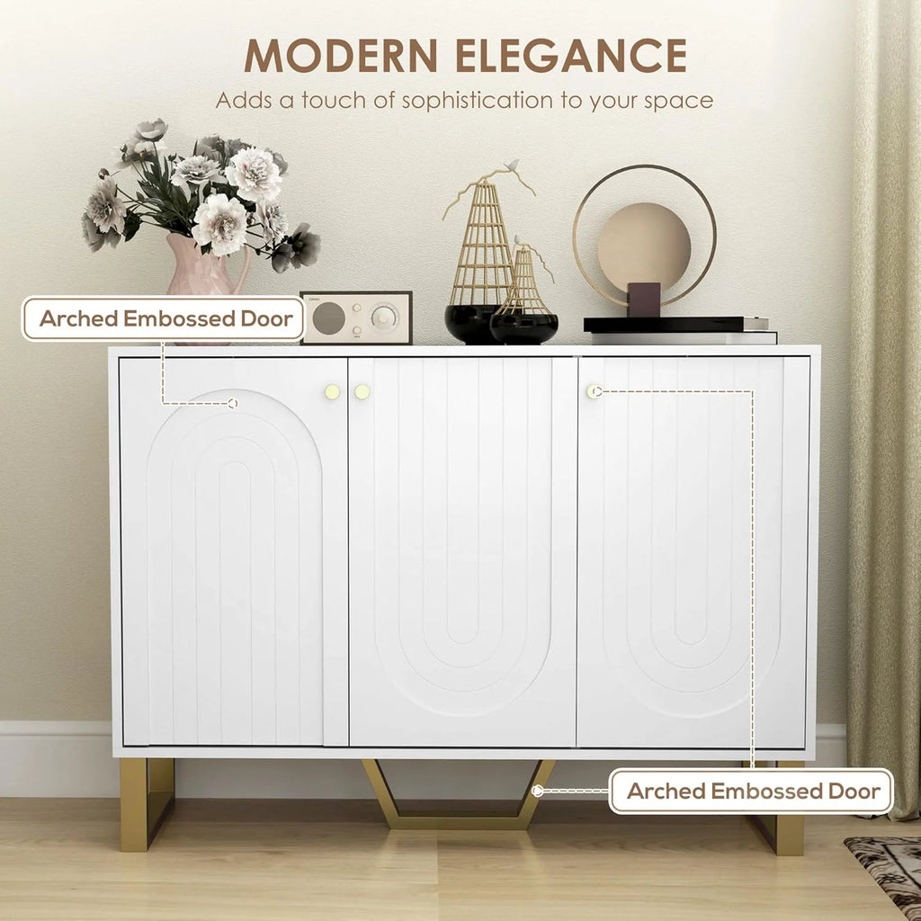 4-Door Buffet Sideboard with Adjustable Shelves, White