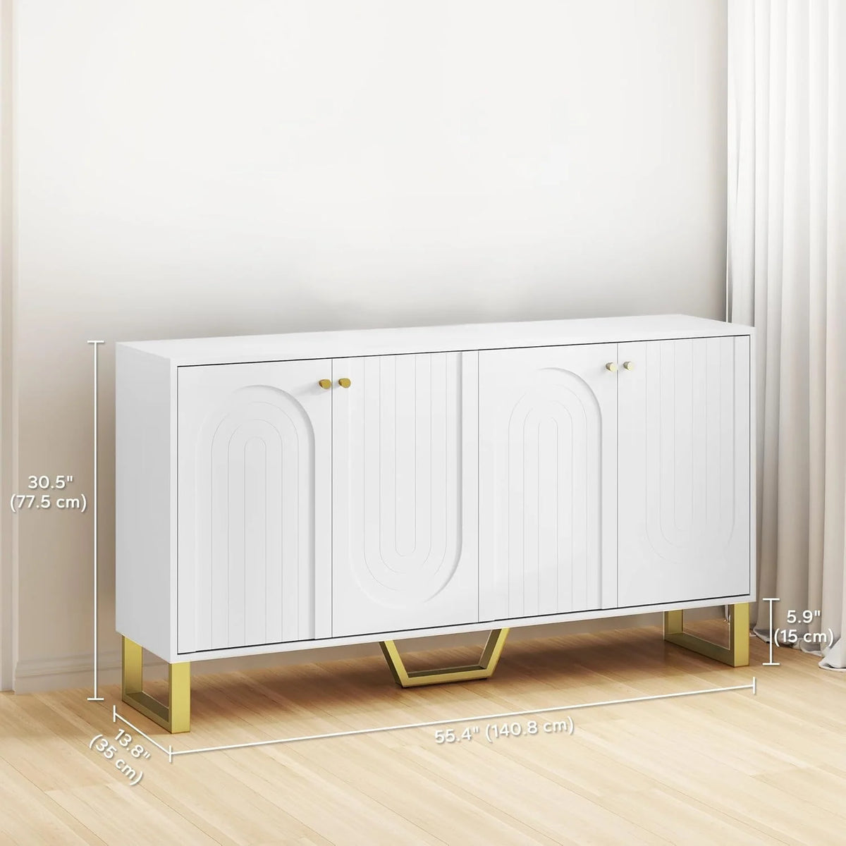 4-Door Buffet Sideboard with Adjustable Shelves, White