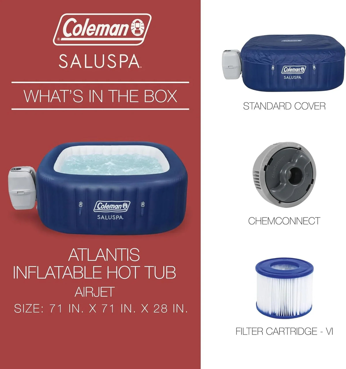 4 to 6 Person Inflatable Hot Tub Square Portable Outdoor Spa with 114 Soothing Airjets and Insulated Cover