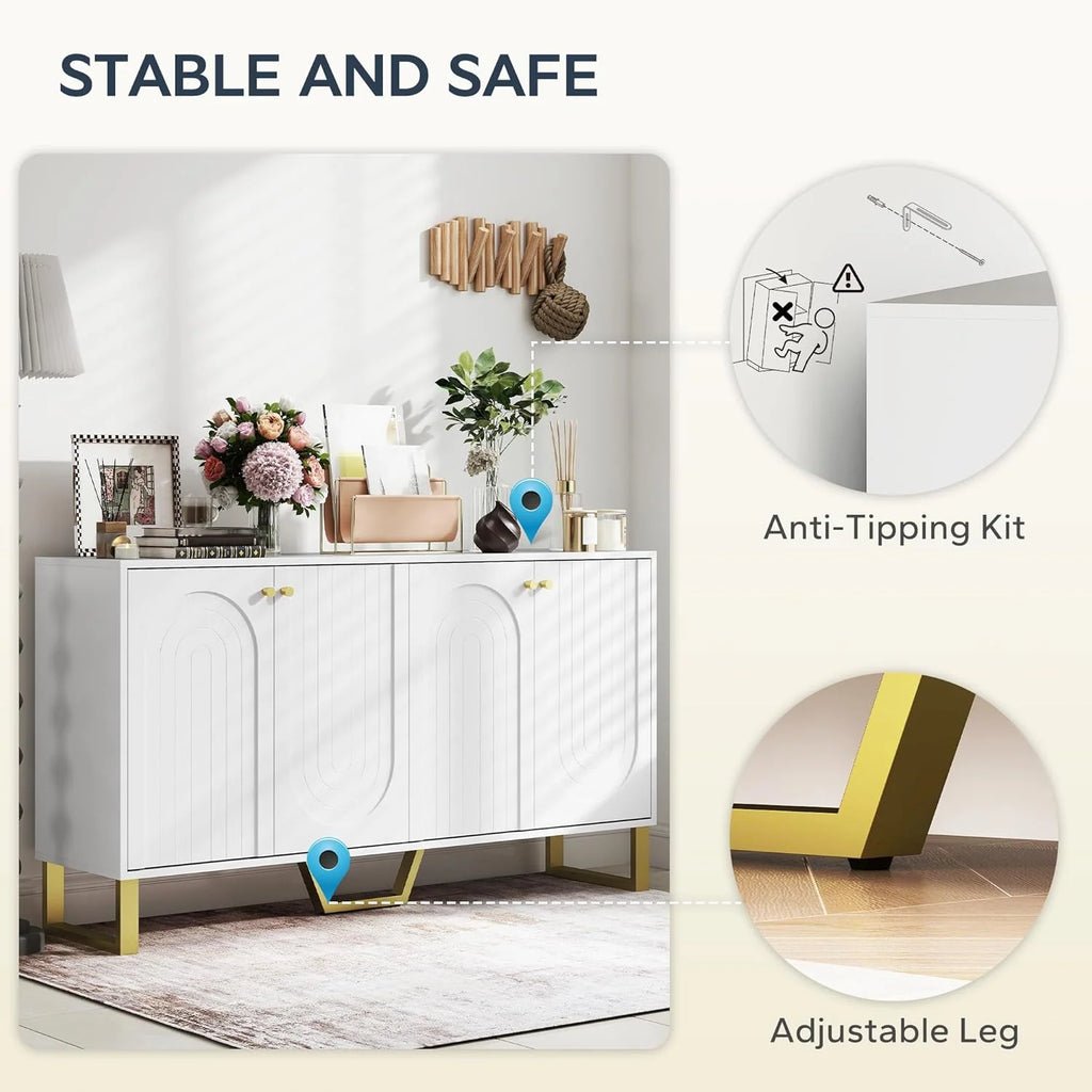 4-Door Buffet Sideboard with Adjustable Shelves, White
