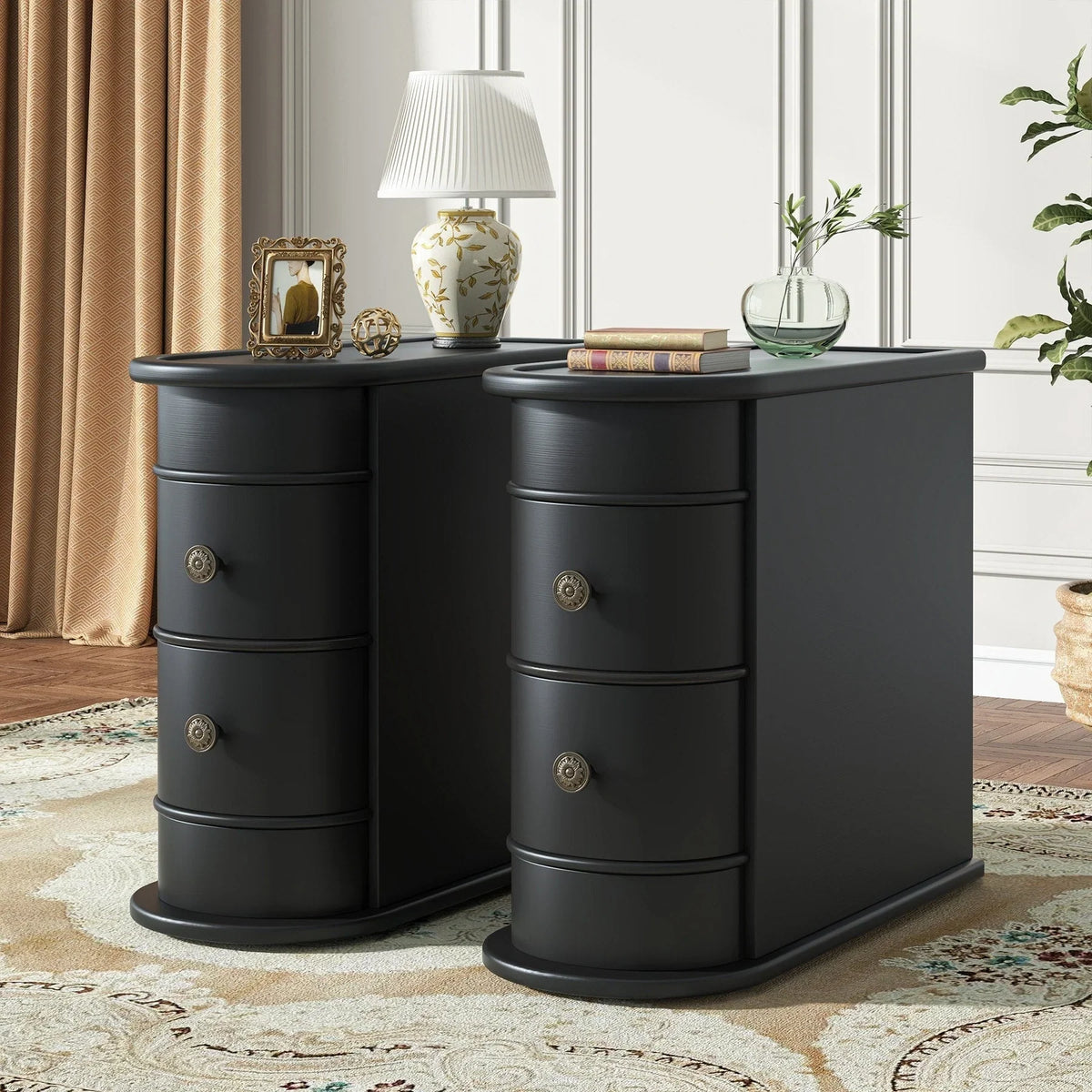 Solid Wood Chairside End Table, Two-Drawer Narrow Side Table Slim