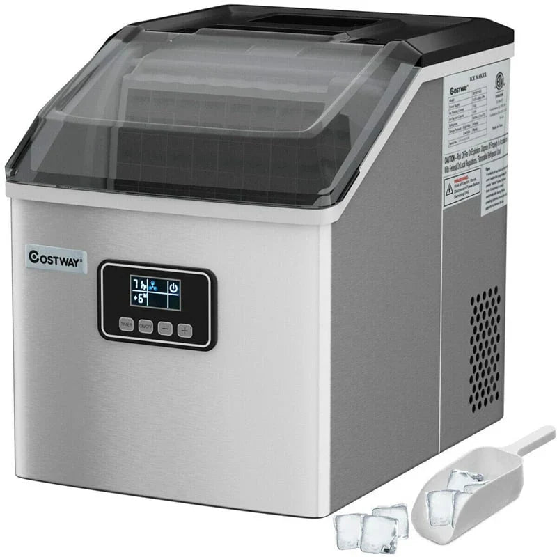 48LBS/24H Stainless Steel Countertop Ice Maker Machine with Self-clean Function Lcd Display Ice Scoop Basket