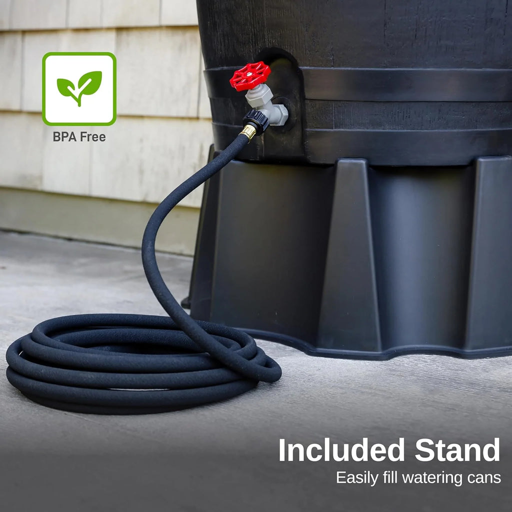 50-Gallon Recycled Plastic Rain Barrel, Black