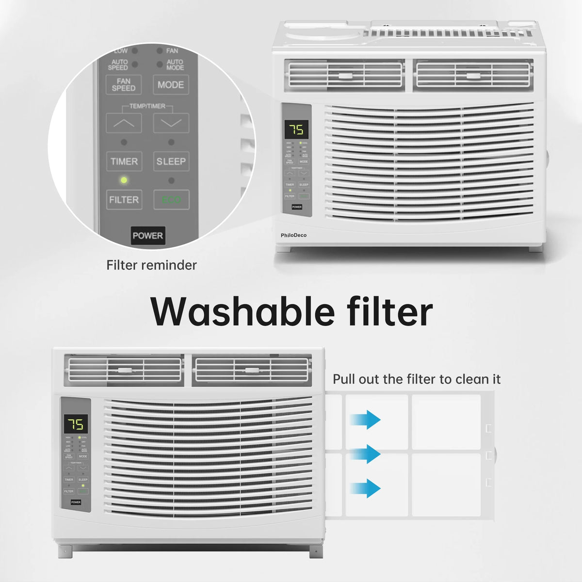Window Air Conditioner 6000 BTU Cool to 250 Sq Ft Intelligent, LED, Remote Control, Easy to Clean Filter Screen, Can