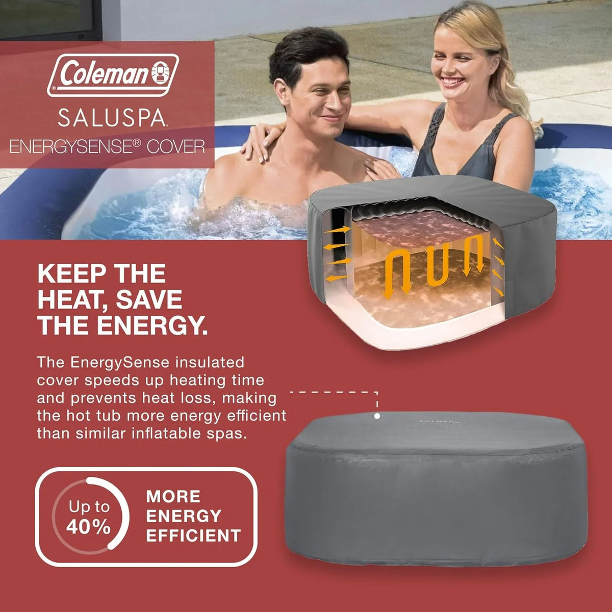 4 to 6 Person Inflatable Hot Tub Square Portable Outdoor Spa with 114 Soothing Airjets and Insulated Cover