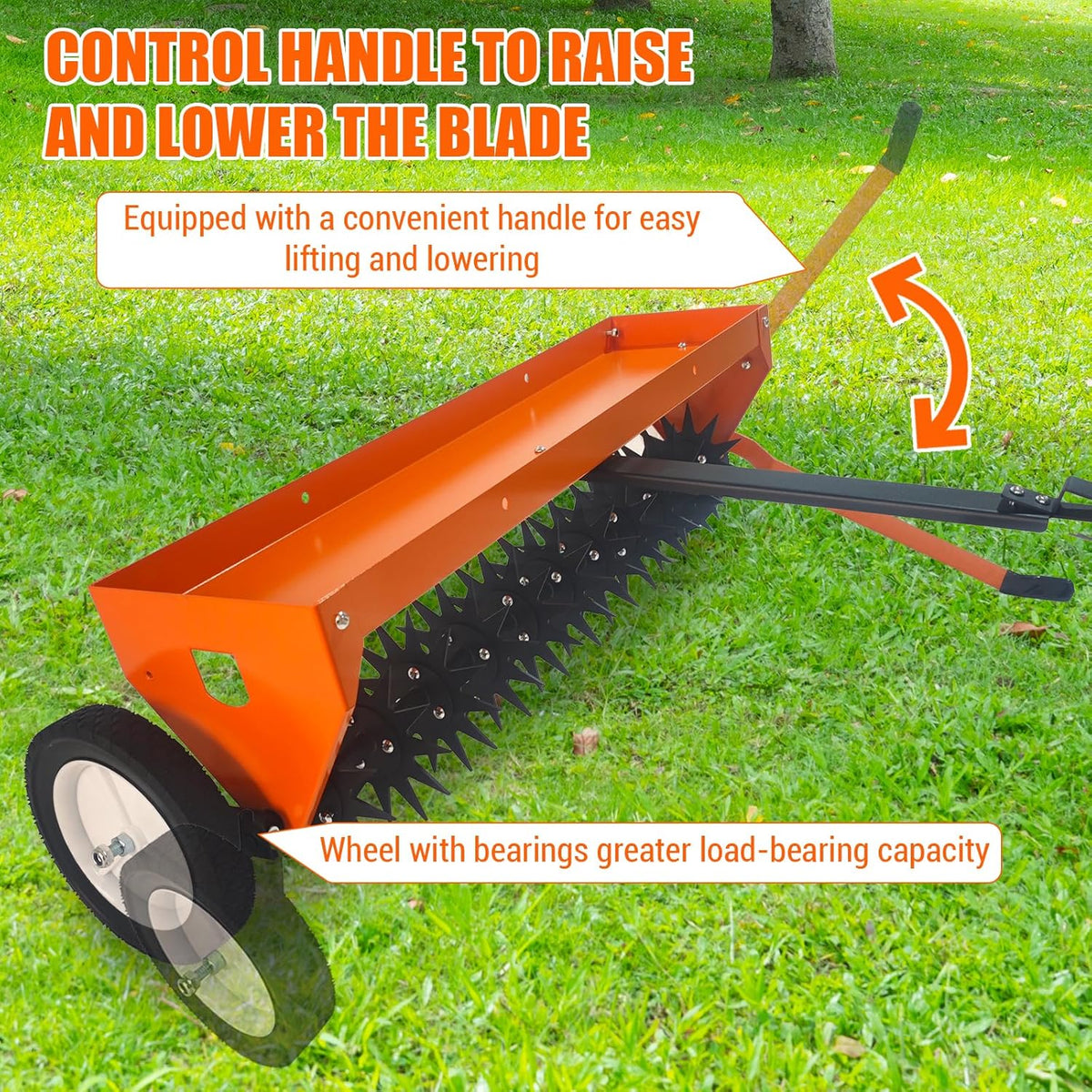 40-Inch Tow-Behind Spike Lawn Aerator with Transport Wheels