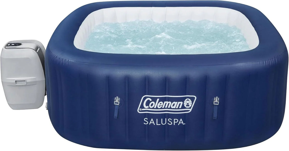 4 to 6 Person Inflatable Hot Tub Square Portable Outdoor Spa with 114 Soothing Airjets and Insulated Cover