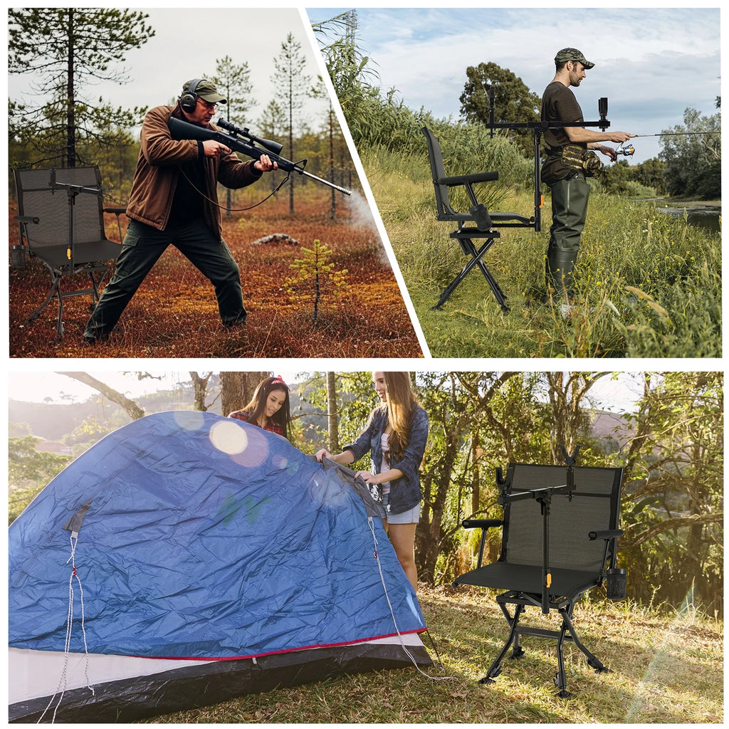 Danrelax 360 Silent Camo Hunting Blind Chair, Armrests, Side Pouch, Telescopic Legs