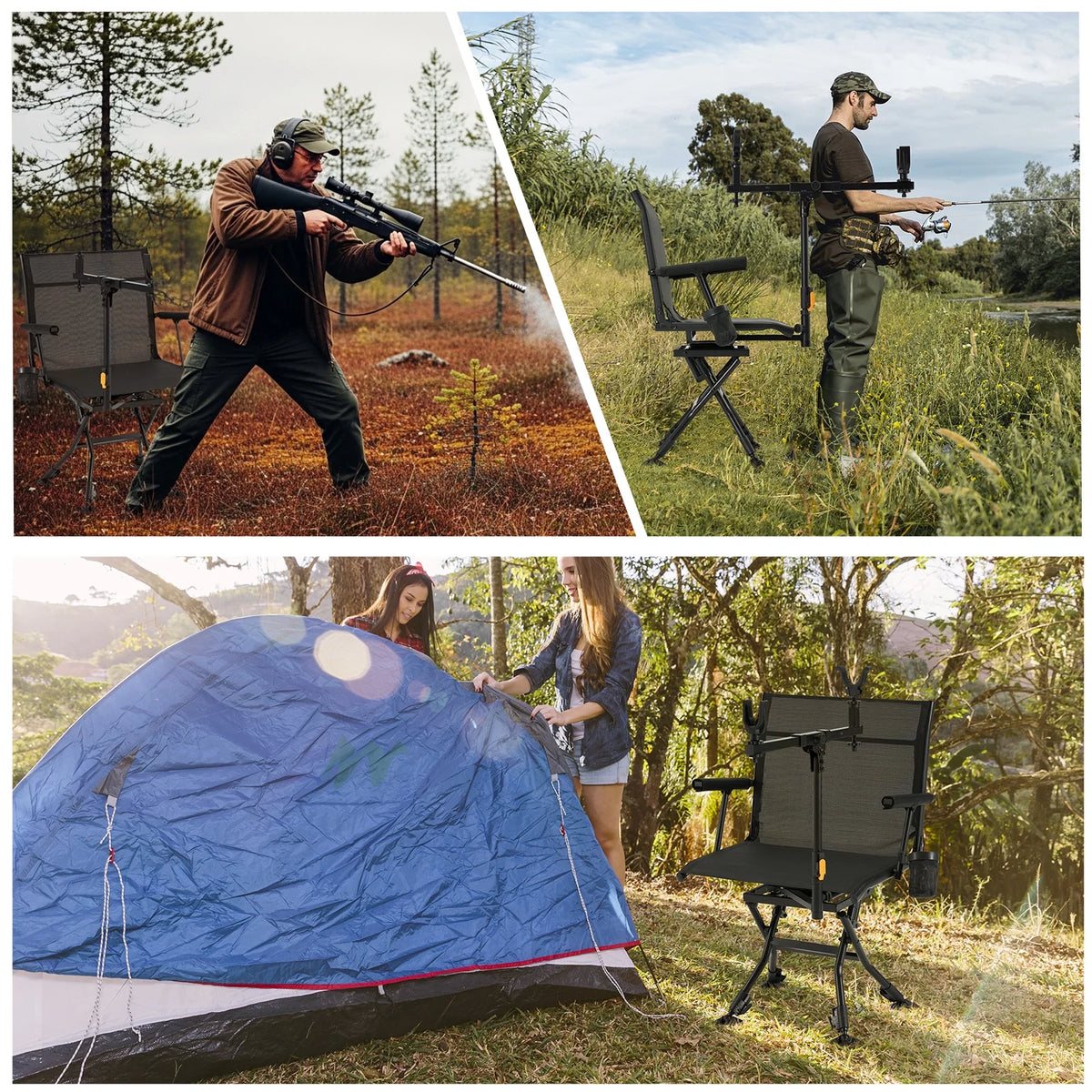 Danrelax 360 Silent Camo Hunting Blind Chair, Armrests, Side Pouch, Telescopic Legs