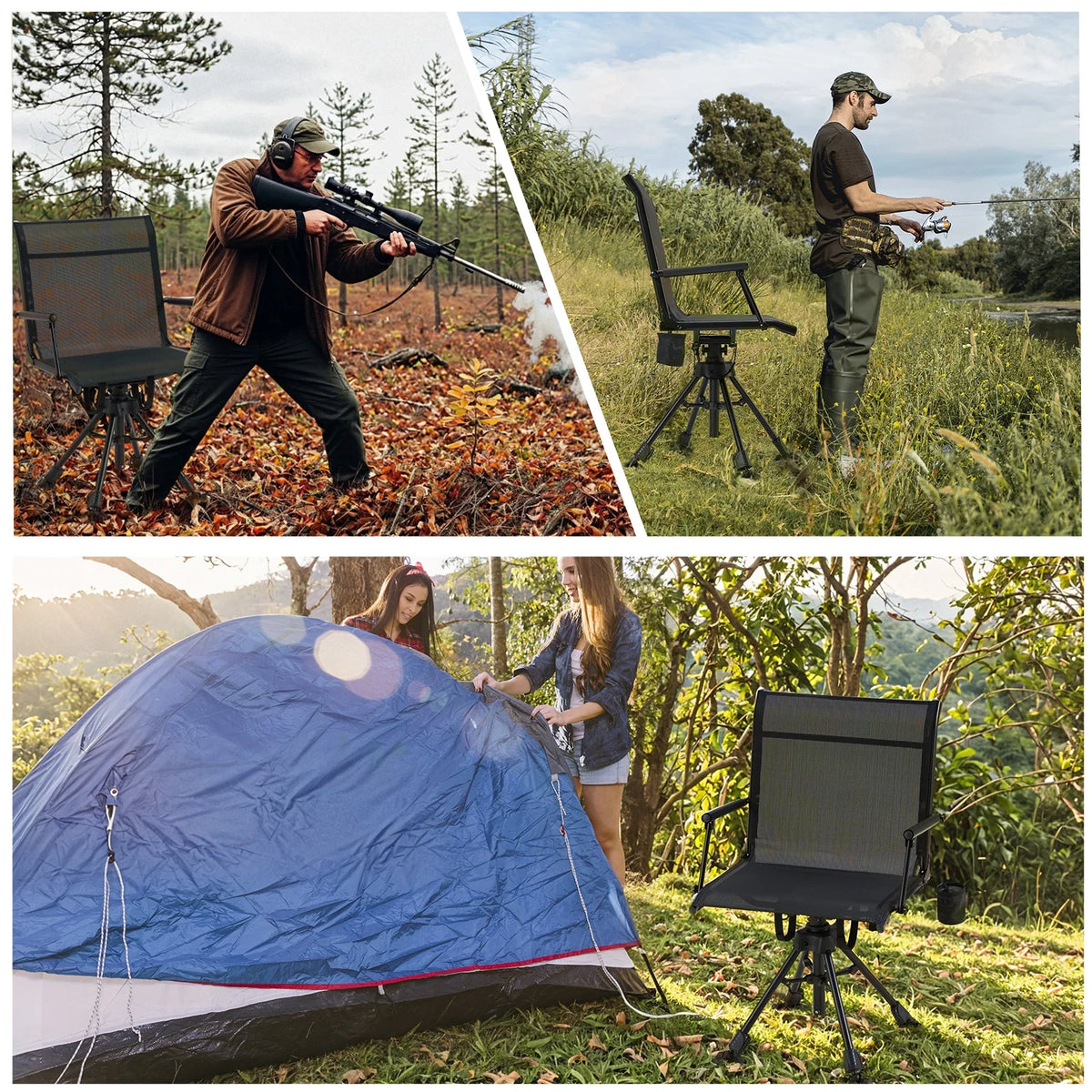 Danrelax 360 Silent Camo Hunting Blind Chair, Armrests, Side Pouch, Telescopic Legs