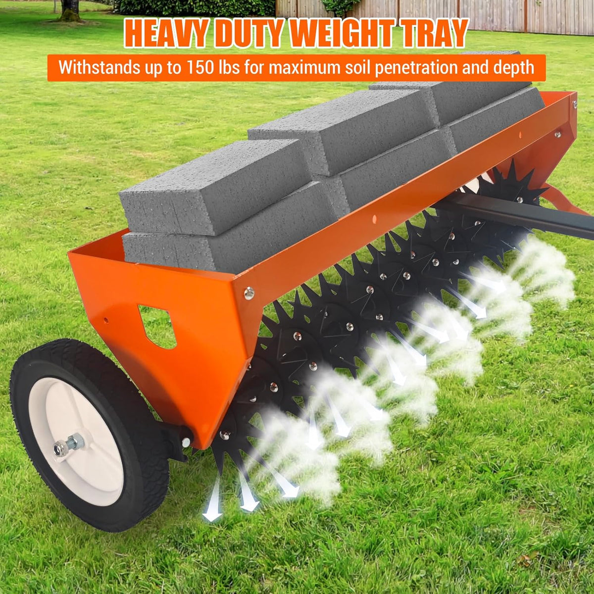 40-Inch Tow-Behind Spike Lawn Aerator with Transport Wheels