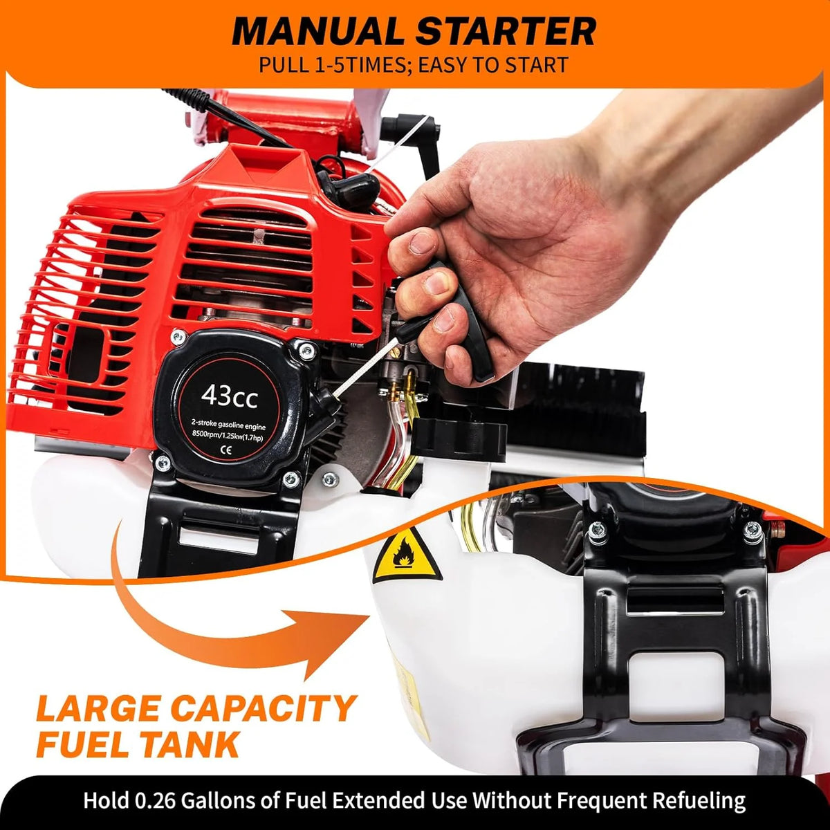 43cc 2-Stroke Gas Power Sweeper Broom
