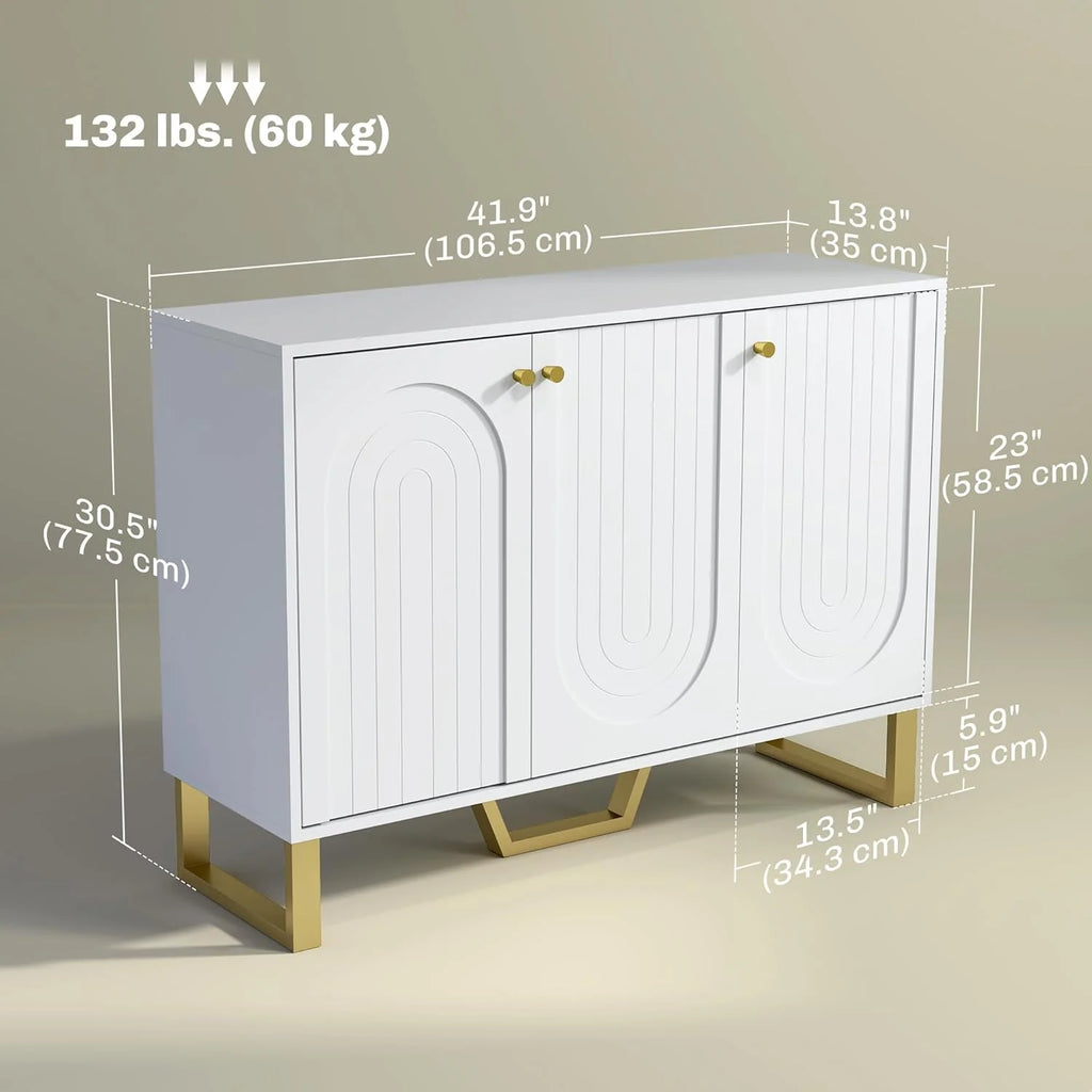 4-Door Buffet Sideboard with Adjustable Shelves, White
