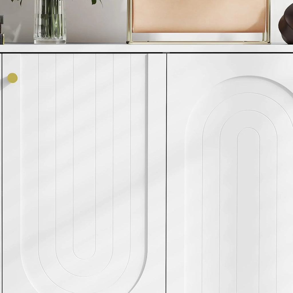 4-Door Buffet Sideboard with Adjustable Shelves, White