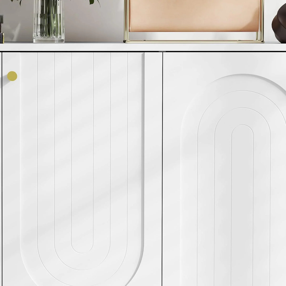 4-Door Buffet Sideboard with Adjustable Shelves, White