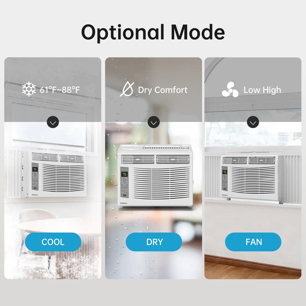 Window Air Conditioner 6000 BTU Cool to 250 Sq Ft Intelligent, LED, Remote Control, Easy to Clean Filter Screen, Can