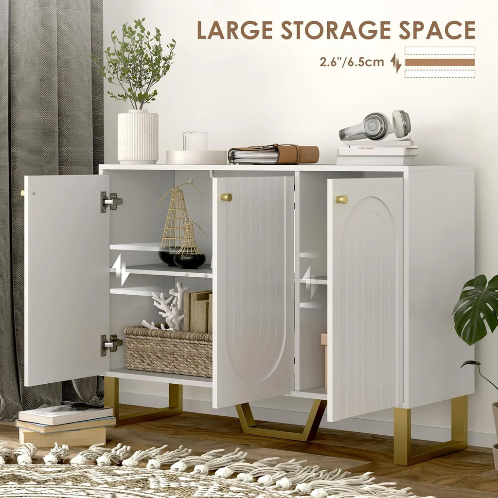 4-Door Buffet Sideboard with Adjustable Shelves, White